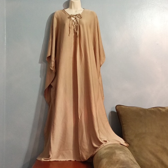 Champagne women's batwing maxi dress lace up front size 2x - Picture 6 of 17